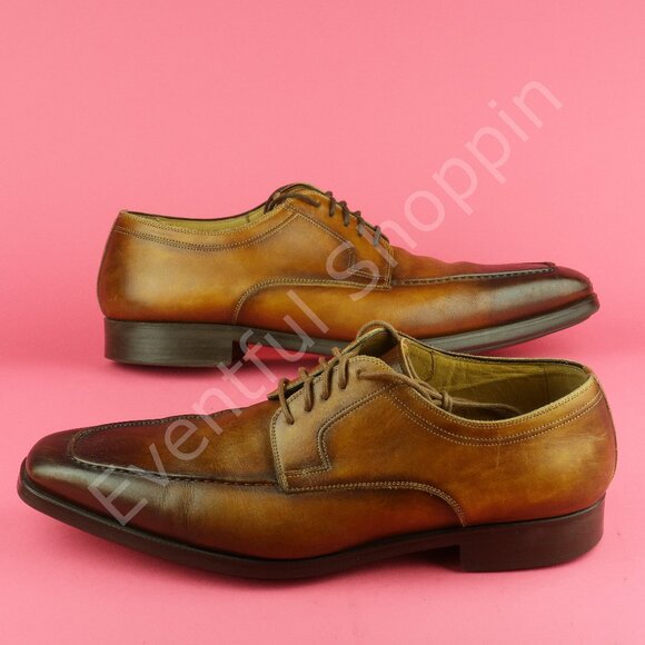 Magnanni Dress Shoes Mens 10.5D Brown Apron Toe Romelo Cognac Derby - Picture 4 of 8